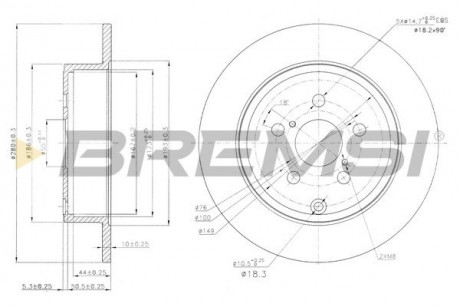 Тормозной диск зад. Avensis 03- (280x10) BREMSI CD7406S (фото 1)