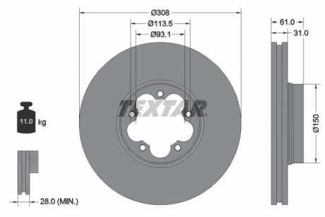 Диск гальмівний FORD Transit "F D = 308mm" 13 >> TEXTAR 92274303