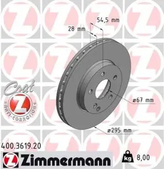 Диск тормозной ZIMMERMANN 400.3619.20