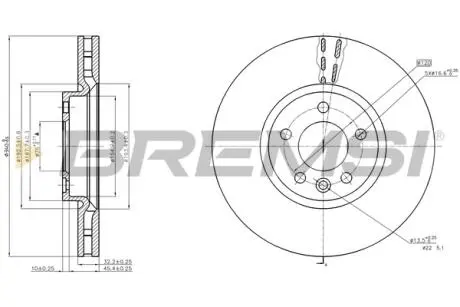 Тормозной диск перед. T5 09- (R17.5) (340x32.2) BREMSI CD8182V