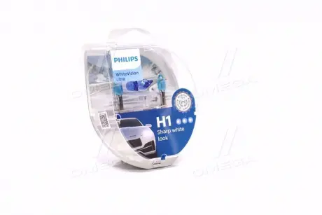 Автолампа WhiteVision Ultra H1 P14,5s 55 W светло-голубая PHILIPS 12258WVUSM