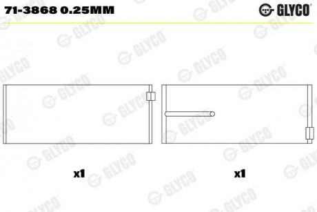 Вкладыши шатунные (1 шея). MB SPUTTER (1CYL) OM502 Glyco 71-3868 0.25MM