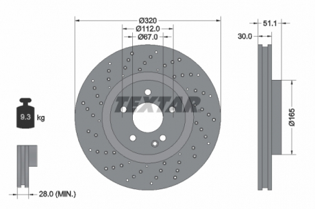 Диск тормозной MERCEDES A (W176) / B (W246) / GLA (X156) "F D = 320mm" 12 >> TEXTAR 92262105 (фото 1)