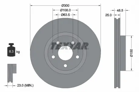 Диск тормозной FORD / VOLVO C-Max / Focus / Kuga / C30 / V50 "F D = 300mm" 03 >> TEXTAR 92141305