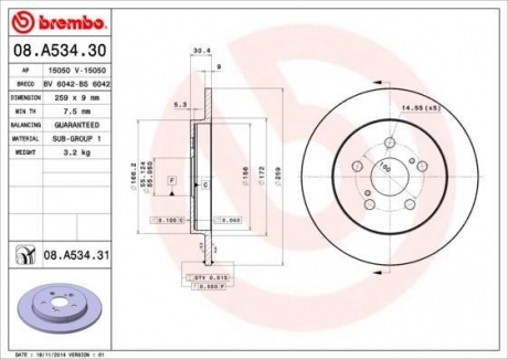 Тормозной диск BREMBO 08.A534.31 (фото 1)