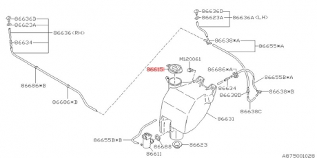 Кришка бачка омивача лобового скла SUBARU 86615AA060