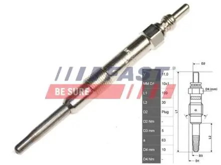 Свеча накаливания ALFA ROMEO 147 04-10, ALFA ROMEO 159 05-11, OPEL ZAFIRA B 05-12 FAST FT82733