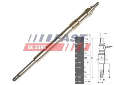 Свеча накала FIAT DUCATO 06-14, CITROEN JUMPER 06-14, PEUGEOT BOXER 06-14 FAST FT82736