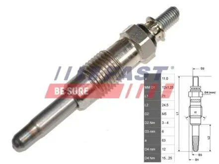 Свічка розжарення CITROEN BERLINGO 96-08, JUMPER 94-02, JUMPY 95-07 FAST FT82710