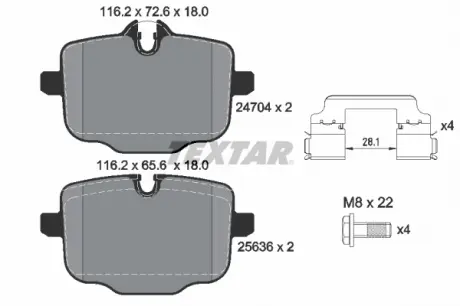 Гальмівні колодки BMW 5 (G30, F90) / 7 (G11, G12) / X5 (G05, F95) "R" 14 >> TEXTAR 2470401