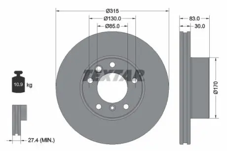 Диск тормозной MERCEDES G (W463) &quot;F D = 315mm&quot; 98 &gt;&gt; TEXTAR 92304905 (фото 1)