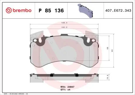 Тормозные колодки дисковые, к-кт. BREMBO P85 136 (фото 1)