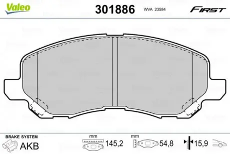 Тормозные колодки дисковые CHRYSLER / CITROEN / JEEP / MITSUBISHI / PEUGEOT Patriot / Galant "1,3-3,0" F "99 >> Valeo 301886