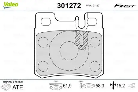 Гальмівні колодки дискові MERCEDES 190 / Cabriolet / C-Class / E-Class / Kombi / SL / SLK "1,8-5,0" R "85-01 Valeo 301272