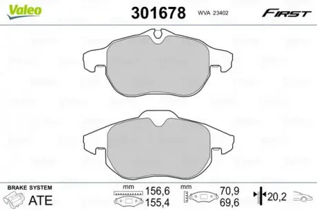 Тормозные колодки дисковые CADILLAC / FIAT / HYUNDAI / OPEL / SAAB BLS / GSantaFe / VectraC "1,6-3,2" F "02 >> Valeo 301678