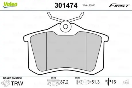 Тормозные колодки дисковые CITROEN / PEUGEOT / RENAULT C3 / 207 / Clio / Fluence / Megane "1,1-3,0" R "98 >> Valeo 301474
