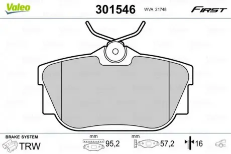 Тормозные колодки дисковые NISSAN / OPEL / RENAULT NV300 / Primastar / Vivaro / Trafic "1,6-2,5" R "01 >> Valeo 301546