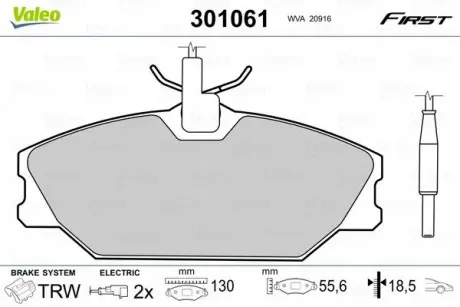 Тормозные колодки дисковые RENAULT / DAEWOO 25 / Laguna / Megane / Safrane / Lublin "1,4-3,0" F "84 >> Valeo 301061