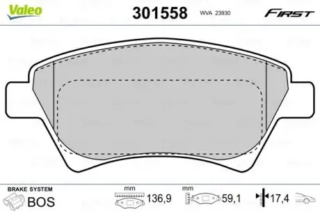Тормозные колодки дисковые RENAULT GrandScenic / Kangoo / Megane / Scenic "1,4-2,0" F "01 >> Valeo 301558