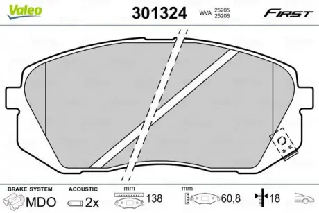 Тормозные колодки дисковые HYUNDAI / KIA i40 / Soul / Sportage "1,6-2,0" F "10 >> Valeo 301324