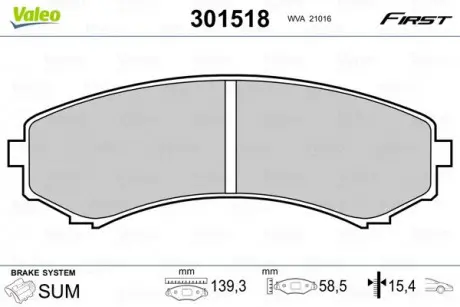 Тормозные колодки дисковые MITSUBISHI Grandis / Pajero "2,0-3,8" F "00 >> Valeo 301518
