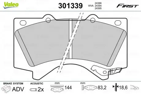 Тормозные колодки дисковые TOYOTA LandCruiser / Prado "2,8-4,7" F "08 >> Valeo 301339