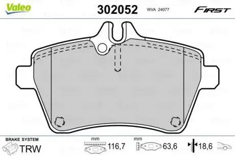 Гальмівні колодки дискові MERCEDES A-Class / B-Class "1,5-2,0" F "04 >> Valeo 302052