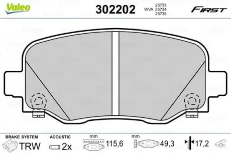 Тормозные колодки дисковые FIAT / JEEP 500X / Renegade "1,3-2,0" R "14 >> Valeo 302202