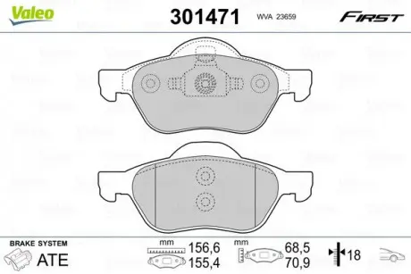 Тормозные колодки дисковые RENAULT Espace / Laguna "1,9-3,5" F "01-10 Valeo 301471