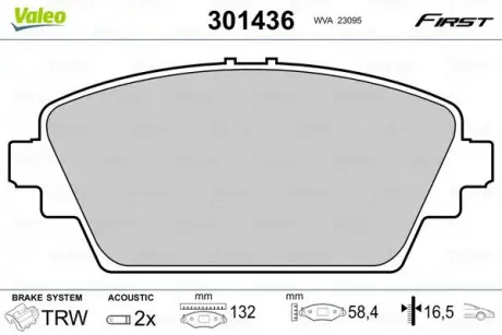 Тормозные колодки дисковые HONDA / MG Accord / ZR / ZS "1,8-2,5" F "98-05 Valeo 301436
