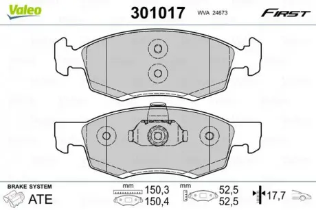 Тормозные колодки дисковые DACIA / RENAULT Logan "1,4-1,6" F "07 >> Valeo 301017