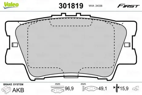 Гальмівні колодки дискові TOYOTA Camry / Rav4 "2,0-3,5" R "06 >> Valeo 301819