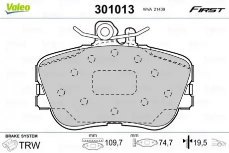 Тормозные колодки дисковые MERCEDES C-Class &quot;1,8-2,8&quot; F &quot;93-01 Valeo 301013 (фото 1)