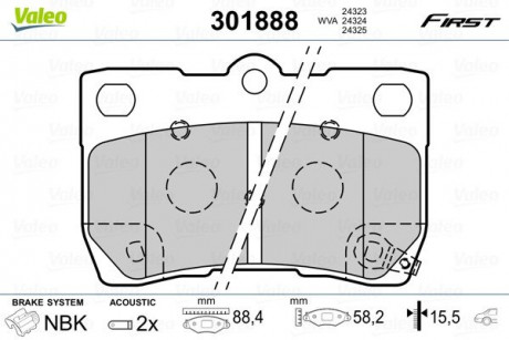 Тормозные колодки дисковые LEXUS GS / IS "2,2-4,3" R "05-13 Valeo 301888 (фото 1)