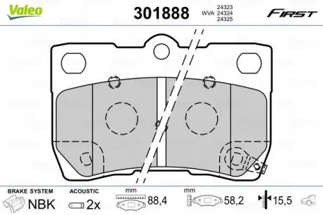 Гальмівні колодки дискові LEXUS GS / IS "2,2-4,3" R "05-13 Valeo 301888