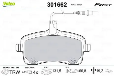 Тормозные колодки дисковые PEUGEOT 407 &quot;1,6-2,0&quot; F &quot;04 &gt;&gt; Valeo 301662 (фото 1)