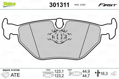 Тормозные колодки дисковые BMW 5 (E39) "2,0-4,4" R "95-04 Valeo 301311