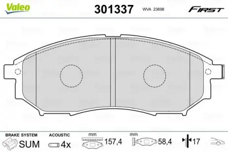 Гальмівні колодки дискові INFINITI-NISSAN-RENAULT EX-G-M-M37-Q70-Murano-Qashqai-Koleos F 03 Valeo 301337