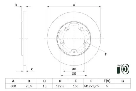 Гальмівний диск FORD Transit \ '\' R D = 308mm \ '\' 14 >> - кр. 2 шт BOSCH 0986479F44