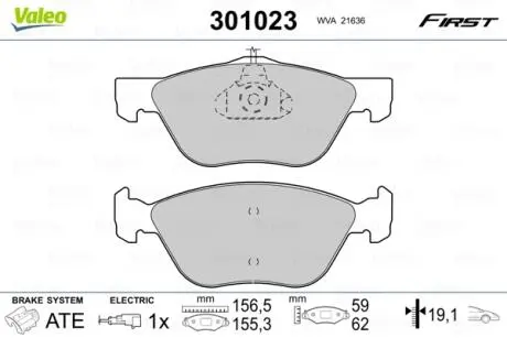 Тормозные колодки дисковые ALFA / FIAT 145-147 / 155/156/166 / Bravo / Coupe / Marea "1,6-2,5" F "95-10 Valeo 301023