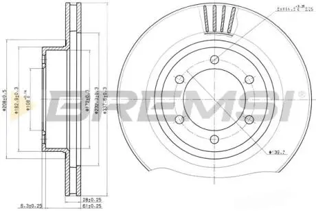 Тормозной диск перед. Land Cruiser Prado / Lexus GX 01-09 (338x28) BREMSI CD7594V