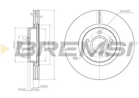 Тормозной диск перед. C-Max / Focus II / III / Kuga I / II 03- (300x25) BREMSI CD7225V