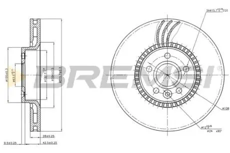 Тормозной диск перед. S-MAX / Galaxy / S60 / S80 06- (316x28) BREMSI CD7607V