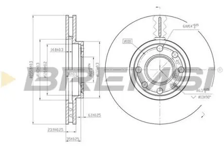 Тормозной диск перед. Opel Astra G 98- (вент.) (256x24) BREMSI CD7041V
