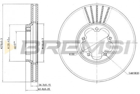 Тормозной диск перед. Transit V-184 (FWD) (276X24,5) BREMSI CD7113V