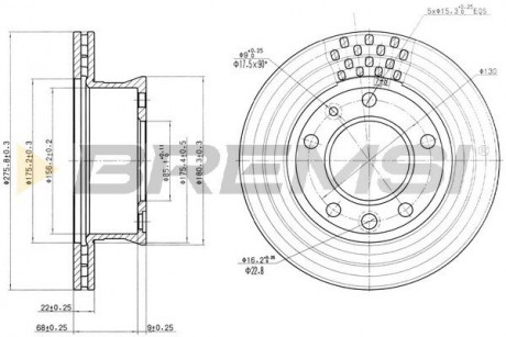 Тормозной диск перед. Sprinter / LT 95-06 (276x22) BREMSI CD7013V