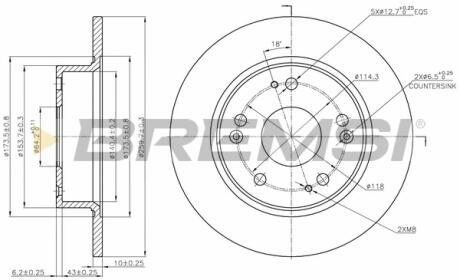 Гальмівний диск зад. Honda Accord 04-08 (260x10) BREMSI CD7390S