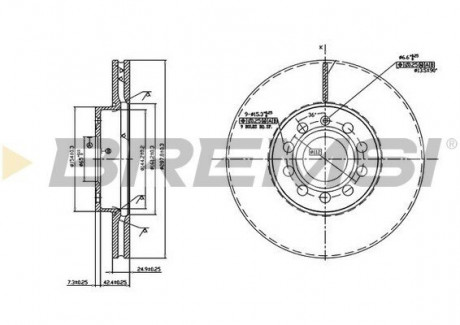 Тормозной диск перед. Caddy III 650kg (288x25) BREMSI CD7218V