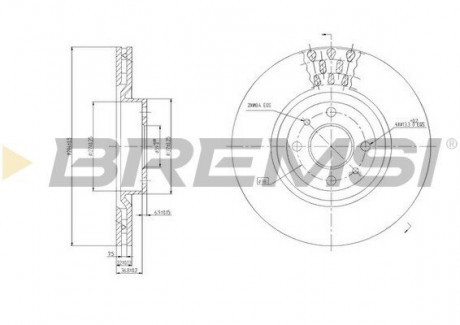 Тормозной диск перед. Doblo 05-09 (284X22) BREMSI CD6220V