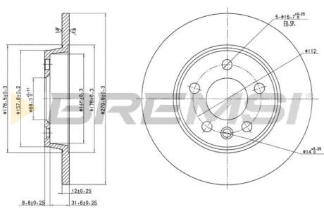 Тормозной диск зад. T4 91-03 (R15) BREMSI CD7012S